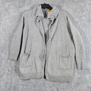 Ruby Rd Womens XL Grey Chenille Ribbed Knit Open Front Cardigan Sweater Pockets